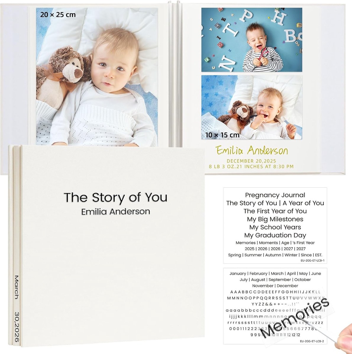 Linnen Fotoalbum met Kristalstickers, Scrapbook voor Herinneringen, 20 Bladen/40 Pagina's, Groeiboek voor Baby's en Kinderen, Beige Kleur