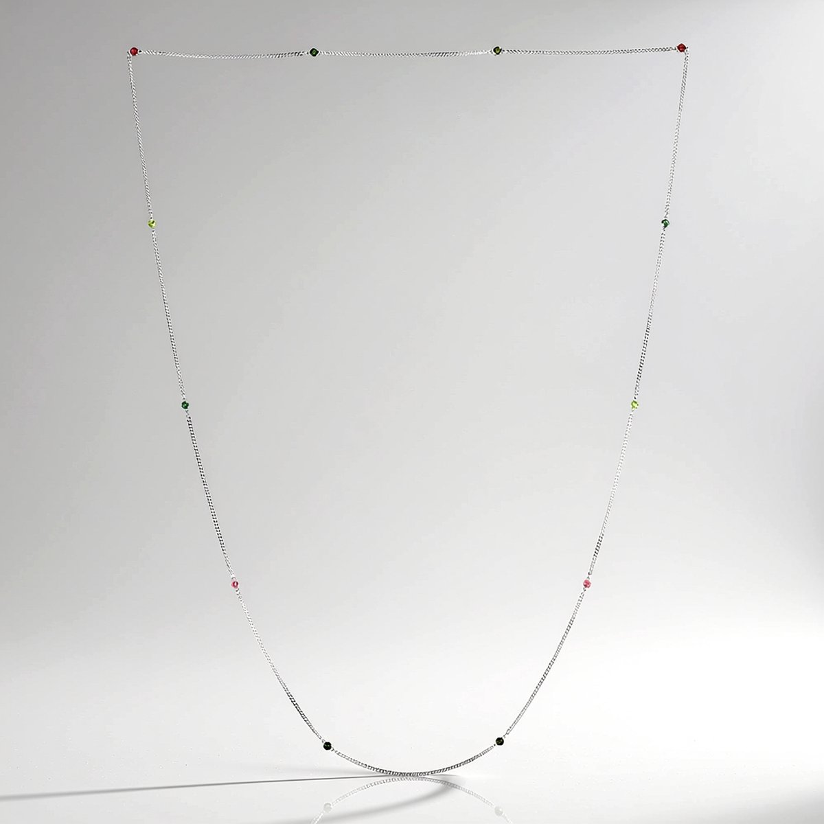 Cavill - Lange ronde ketting 925 Sterling Zilver met Palladium - 1,02 ct Braziliaanse roze, groene en olijfgroene toermalijnen, 81 cm
