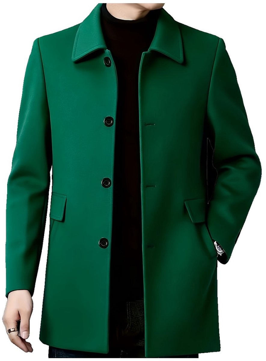Currero Trenchcoat Winterjas Heren Mantel Jas Mantels Winter Herfstjas Volwassen Stijlvol Knopen Groen