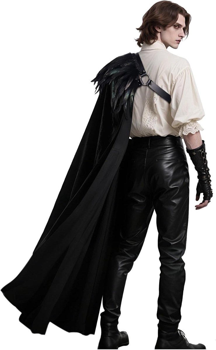 Gothic schoudercape met veren - Perfect voor Halloween, carnaval, ridder en vampier cosplay