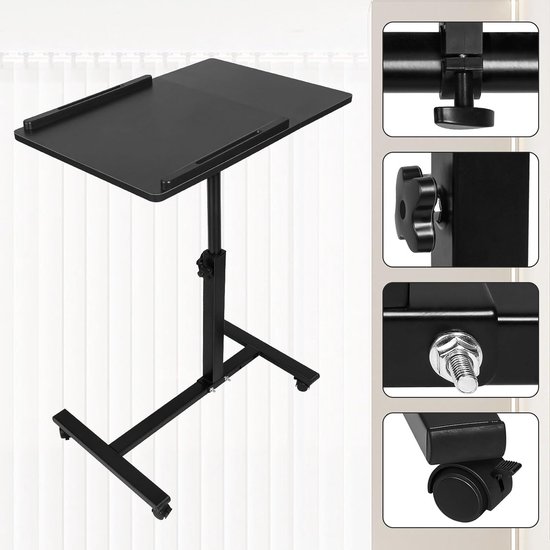 Bed Tafel - Zijtafel - Staand Werken - Inklapbaar & Roteerbaar - 65-95 cm Hoog - Zwart — afbeelding 4