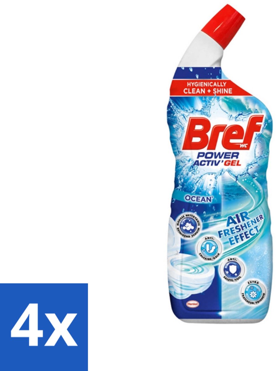 4 x Bref WC - Power Activ+ - Toiletreiniger - Anti-Kalk - Oceaan - 700 ml - Toilet Schoonmaak - Toilet Reiniger - Kalkverwijderaar - Toiletglans - Frisse Geur