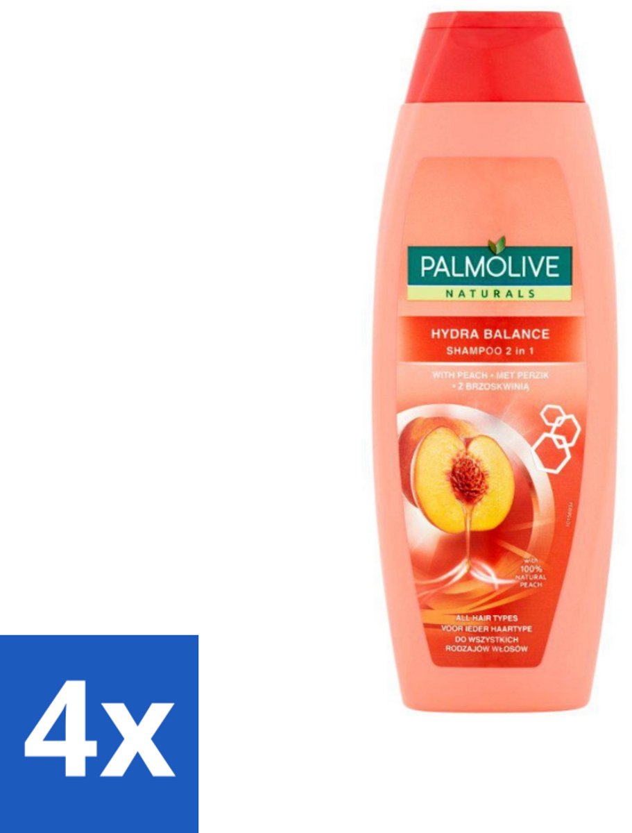 4 x Palmolive - Naturals - 2in1 Shampoo - Perzik - Hydra Balance - 350 ml - 2-in-1 Shampoo - Perzik Shampoo - Hydraterende Shampoo - Shampoo Voor Droog Haar - Shampoo Voor Dagelijks Gebruik