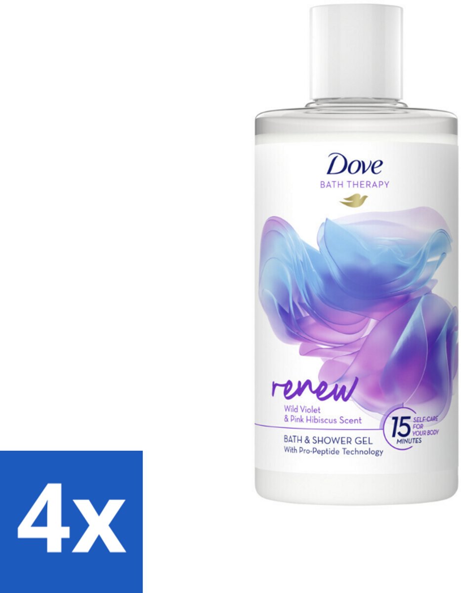 4 x Dove Bath Therapy Renew Badschuim & Douchgel 400 ml - Badschuim - Badproducten - Dove - Huidverzorging - Hydraterend