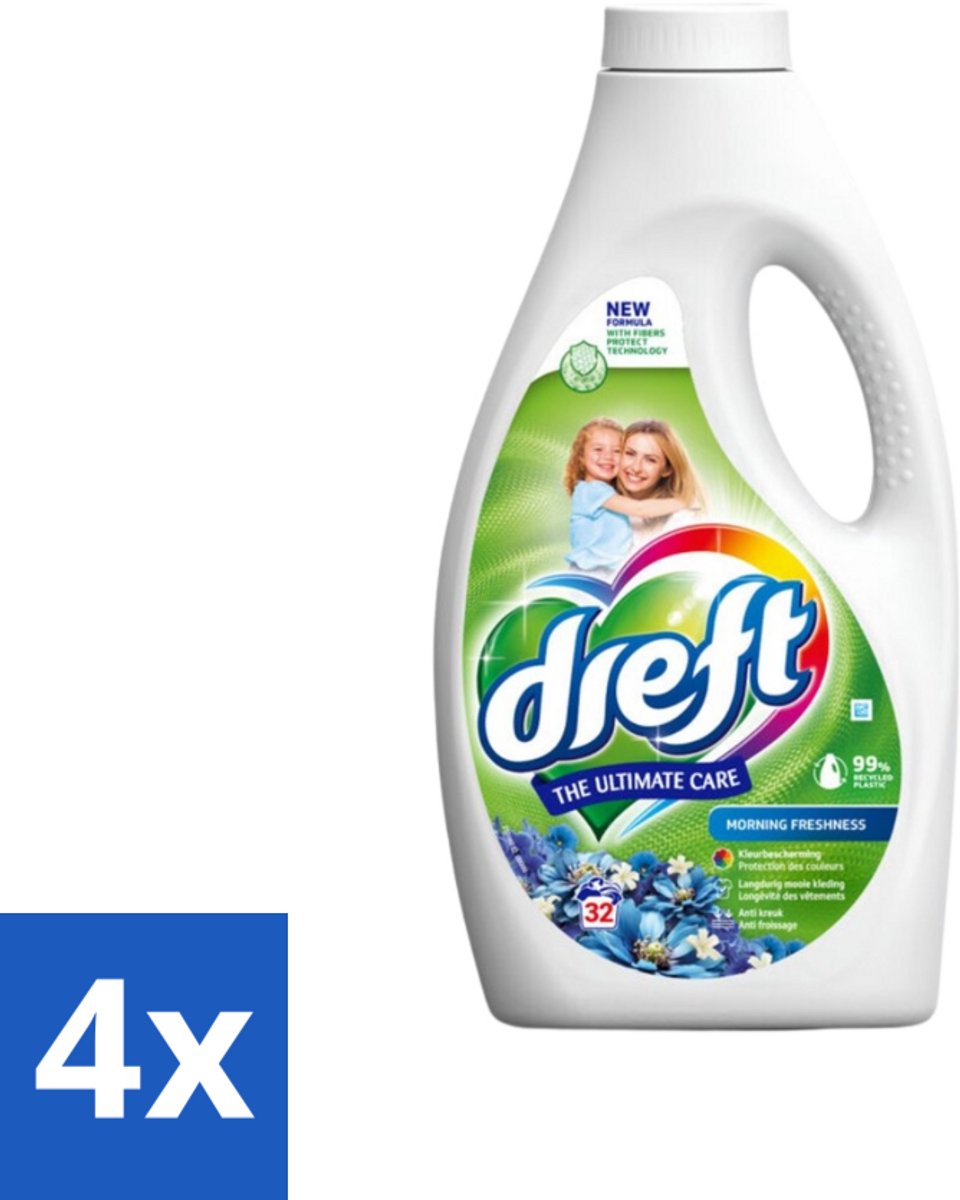 4 x Dreft Vloeibaar Wasmiddel Ochtendfris 32 Wasbeurten 1,4 liter - Wasmiddel - Gekleurde Was - Wasverzachter - Frisse Geur - Kleurbescherming