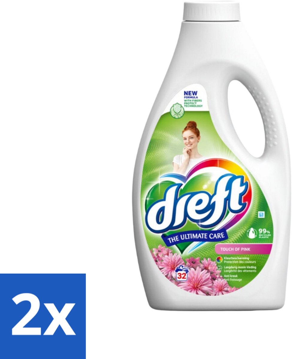 2 x Dreft Vloeibaar Wasmiddel Touch of Pink 32 Wasbeurten 1,4 liter - Wasmiddel - Vloeibaar Wasmiddel - Gekleurde Was - Wasverzachter - Kleurbescherming