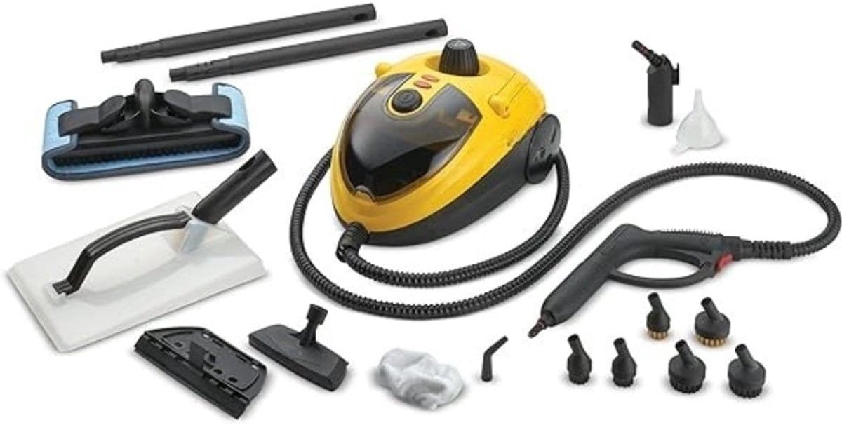 Klarven® Stoomreiniger vloer Zwart/Geel - Professionele druk 3.5 bar, 40 minuten stoomtijd, 18 accessoires - B 32 x D 28 x H 52 cm