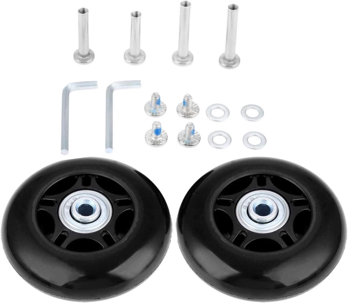 Set van 2 vervangende wielen voor koffers, 80x24mm, inclusief assen en gereedschap voor reparatie