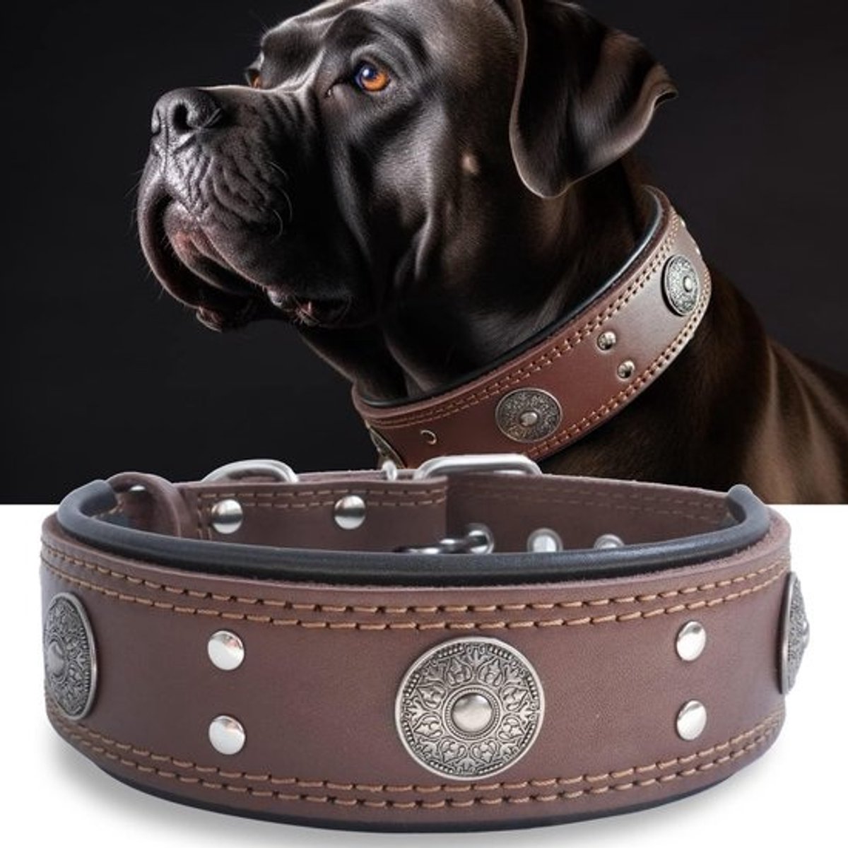 Leer hondenhalsband 5 cm breed, handgemaakt, duurzaam en luxe voor grote en middelgrote honden