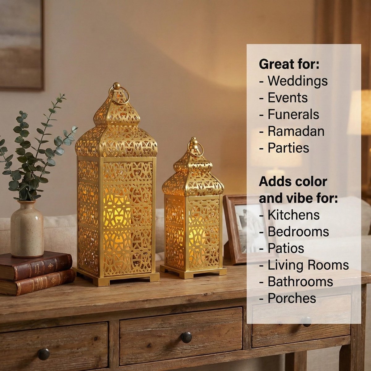 VELA LANTERNS Grote Gouden Tempel Marokkaanse Lantaarn Lamp Decoratieve Kaarsenhouders voor Ramadan Decoratie - ShopVlot