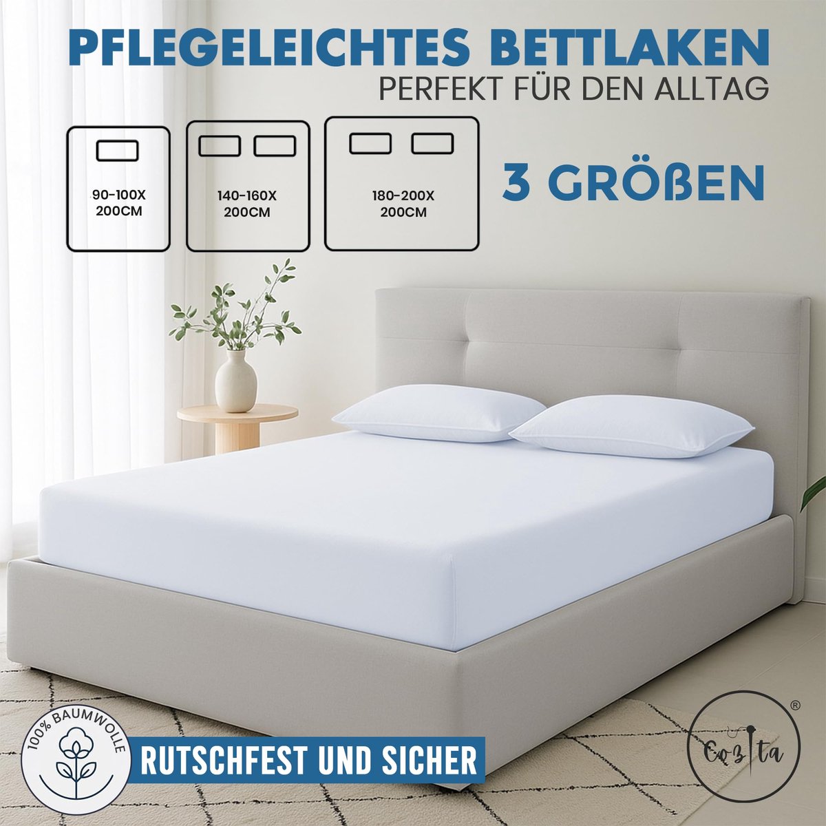 Topper hoeslaken 140 x 200 cm - 100% katoenen jersey - Oeko-Tex-gecertificeerd - geschikt voor matrashoogte tot 25 cm - ShopVlot