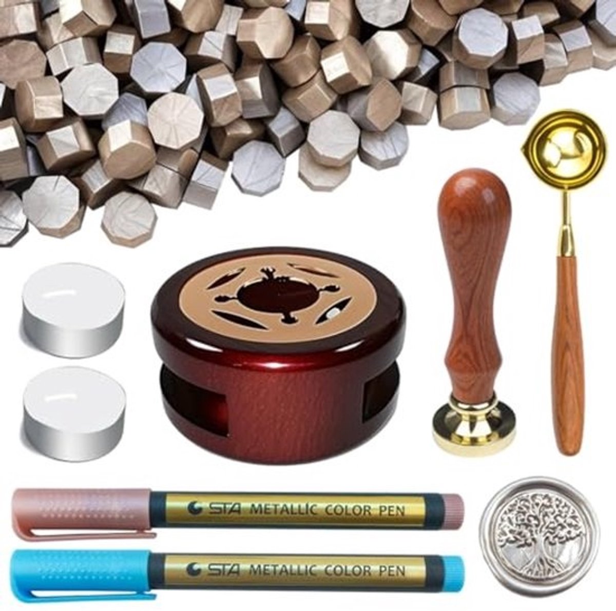 Wax Zegelstempel Set met 500 Champagnegoud Kralen en Accessoires voor Perfecte Zegels