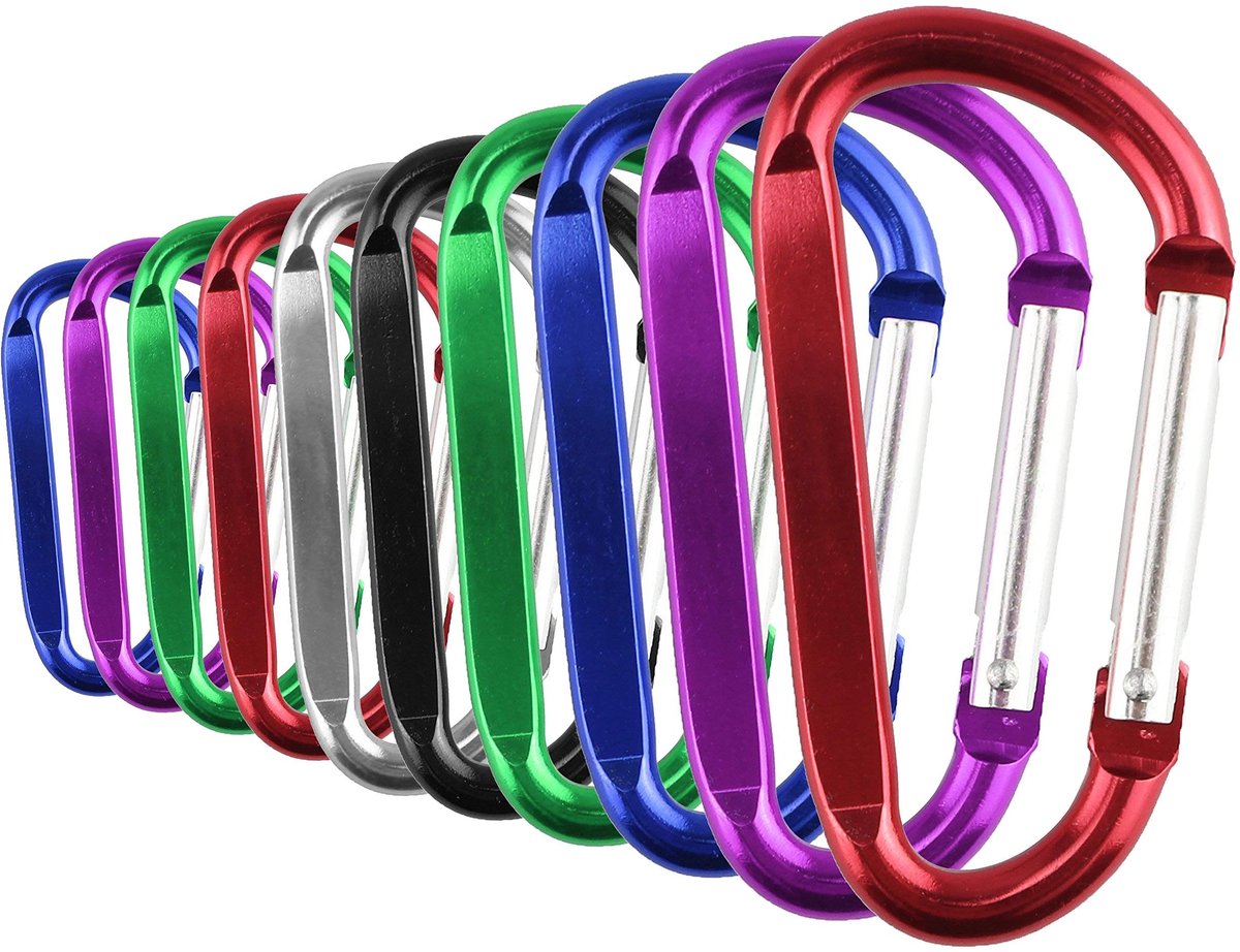 Temlum 10 stuks karabijnhaken, aluminium D-ringclip, kleine karabijnhaak voor sleutels, rugzak, hondenriem, vissen - ShopVlot
