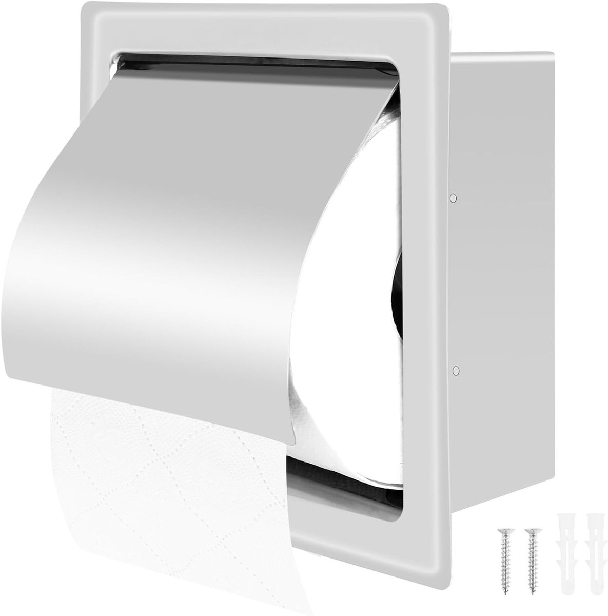 Ingebouwde wandmontage toiletpapierhouder van roestvrij staal, praktische clamshell tissue dispenser voor badkamer, keuken en slaapkamer, ruimtebesparend ontwerp