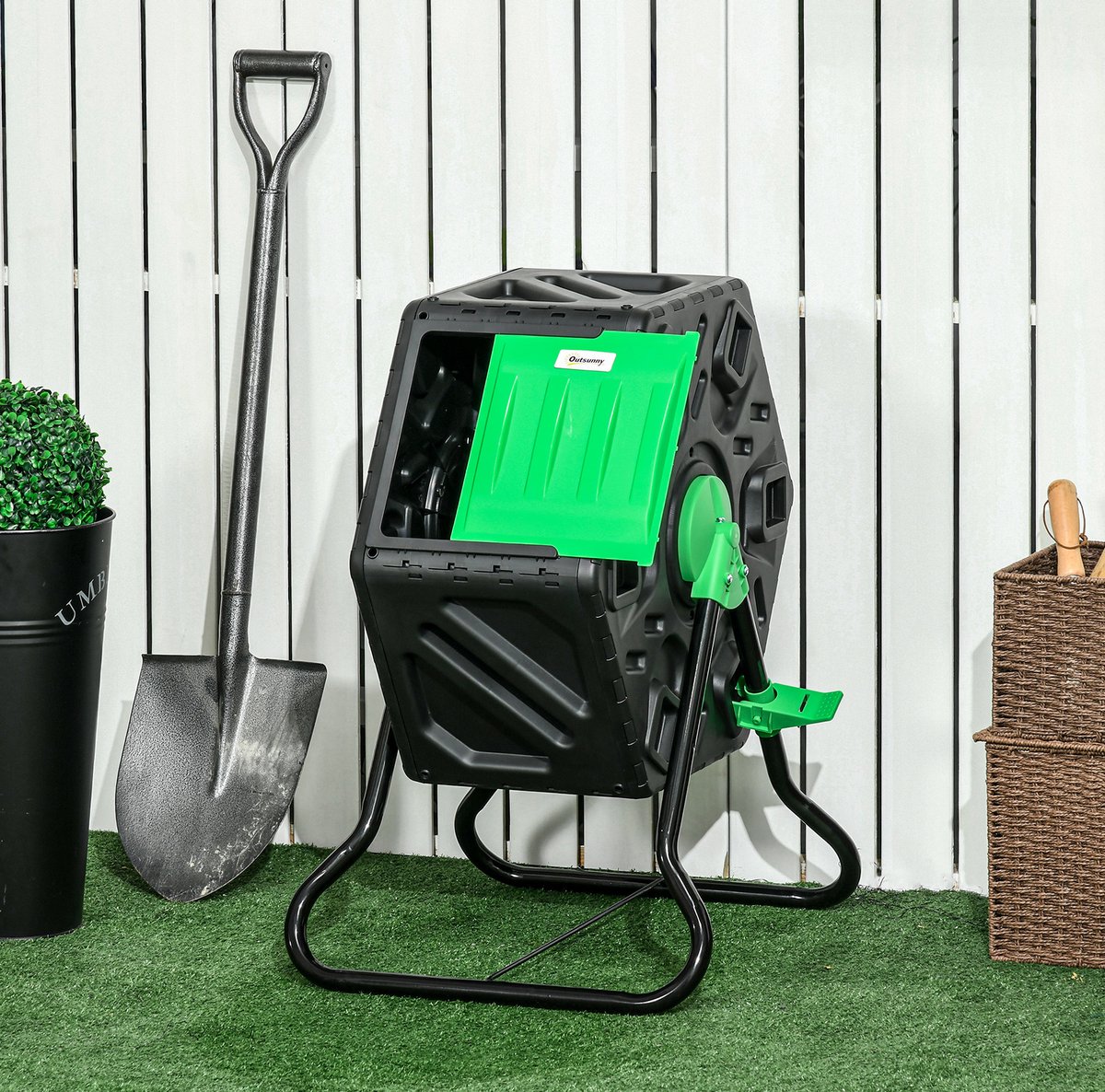 REDOM - Compostmaker - 360° draaifunctie - Ventilatiesysteem met 48 ventilatiegaten - Kunststof - Tuin, keuken en balkon - Zwart - 60 x 49 x 77 cm