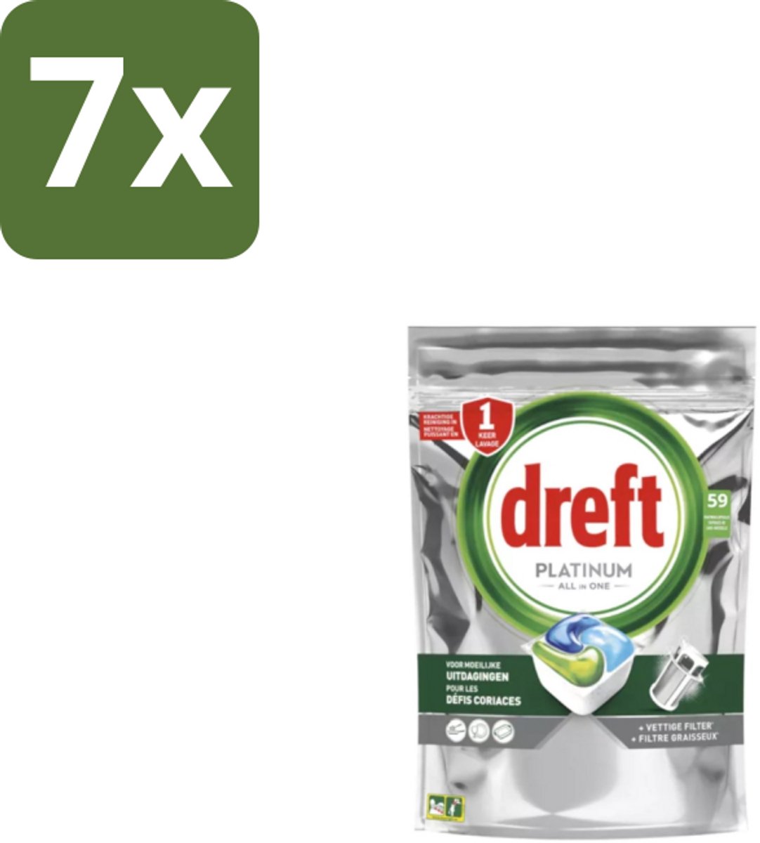 Dreft – Vaatwastabletten – Platinum All-in-One Original – 59 Tabletten - Bulkverpakking - 7 stuks