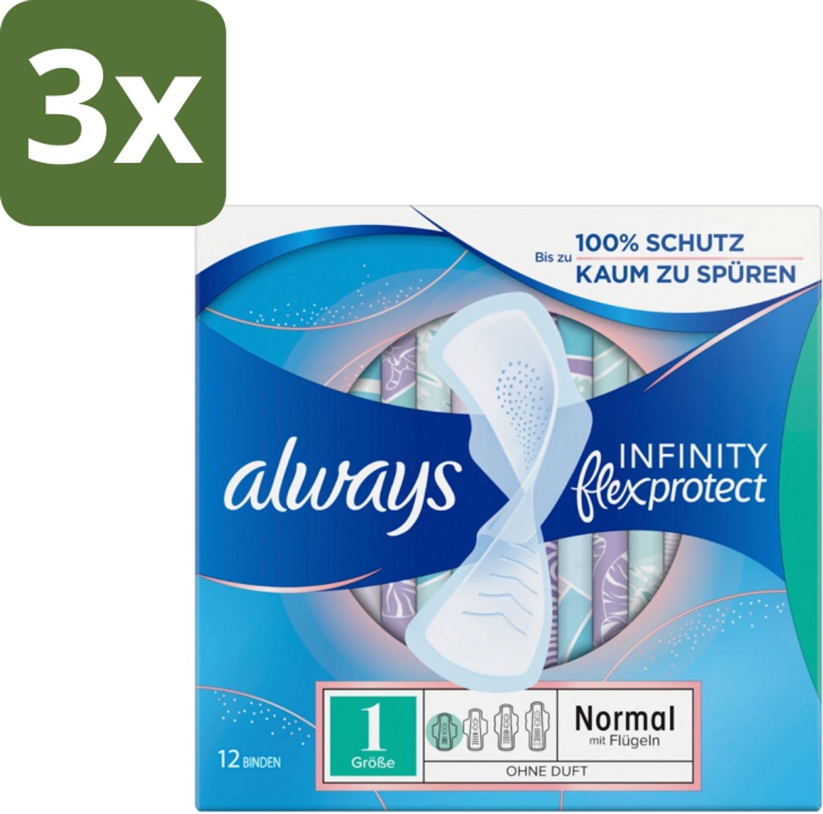 3 x Always – Maandverband – Infinity Normal - 12 Maandverbanden - Always Infinity - FlexFoam - Maandverband - Menstruatie - Absorptie