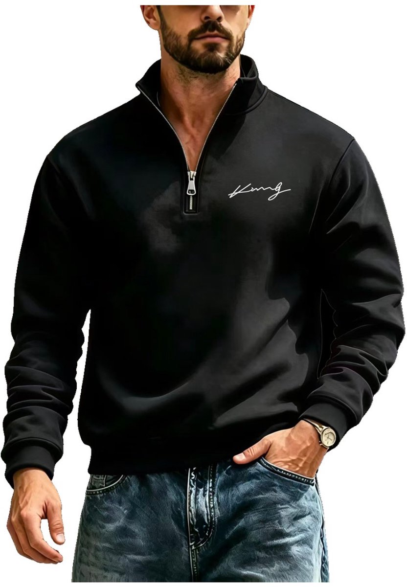 Currero Quarter Zip Heren Sweater Met Rits Jumper Quarterzip Hoodie Warme Trui Vest Lang Coltrui Zwart