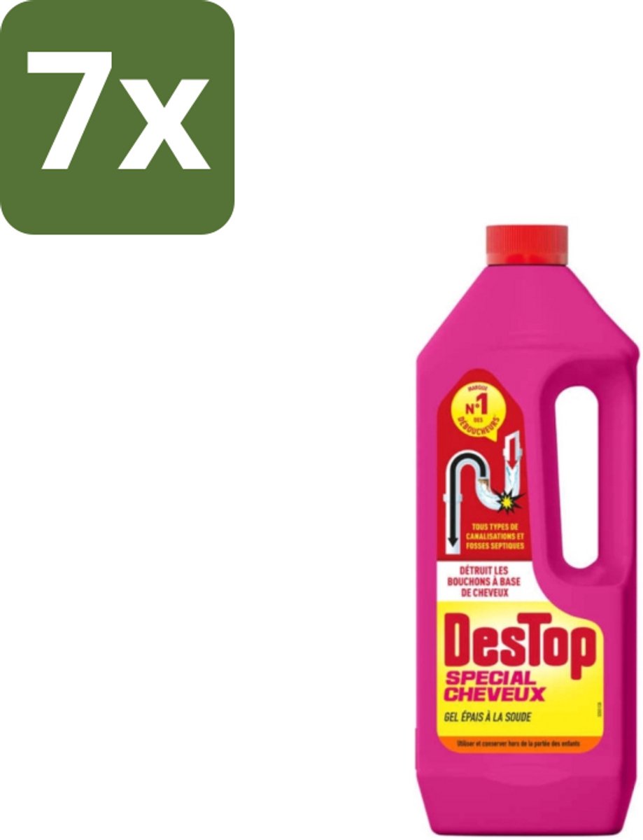 7 x Destop - Haarontstopper - Gel Express Haarontstopper - 1L - Haartoevoer - Haarontstopper - Afvoerontstopper - Badkamerontstopper - Haarverstopping