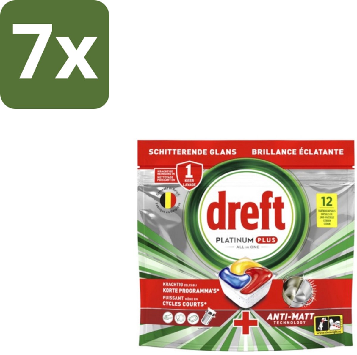 7 x Dreft – Vaatwastabletten – Platinum Plus All-in-One – Lemon – 12 Tabletten - Vaatwasmiddelen - Vaatwastabletten - Anti-dofheid - Vaatwasmiddelen Lemon - Vaatwasmiddelen Anti-matt
