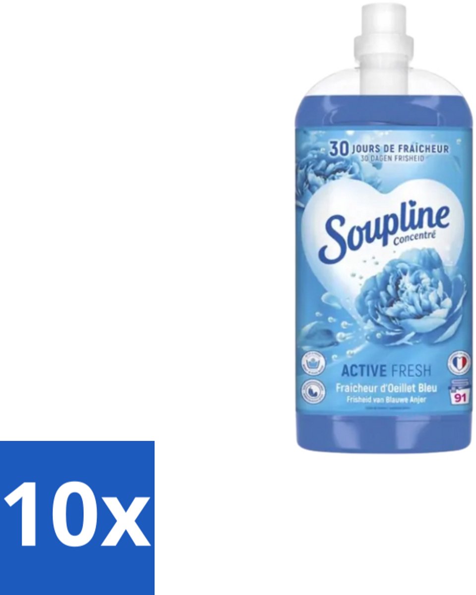 Soupline – Wasverzachter – Active Fresh Frisheid van Blauwe Anjer – 2 L - Bulkverpakking - 10 stuks