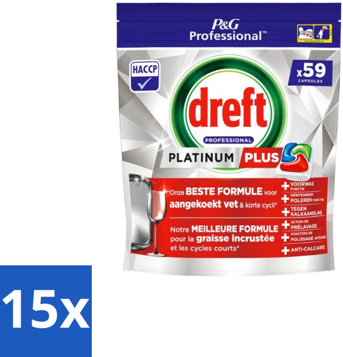 Dreft – Vaatwastabletten – Platinum+ Regular – 59 Tabletten - Bulkverpakking - 15 stuks