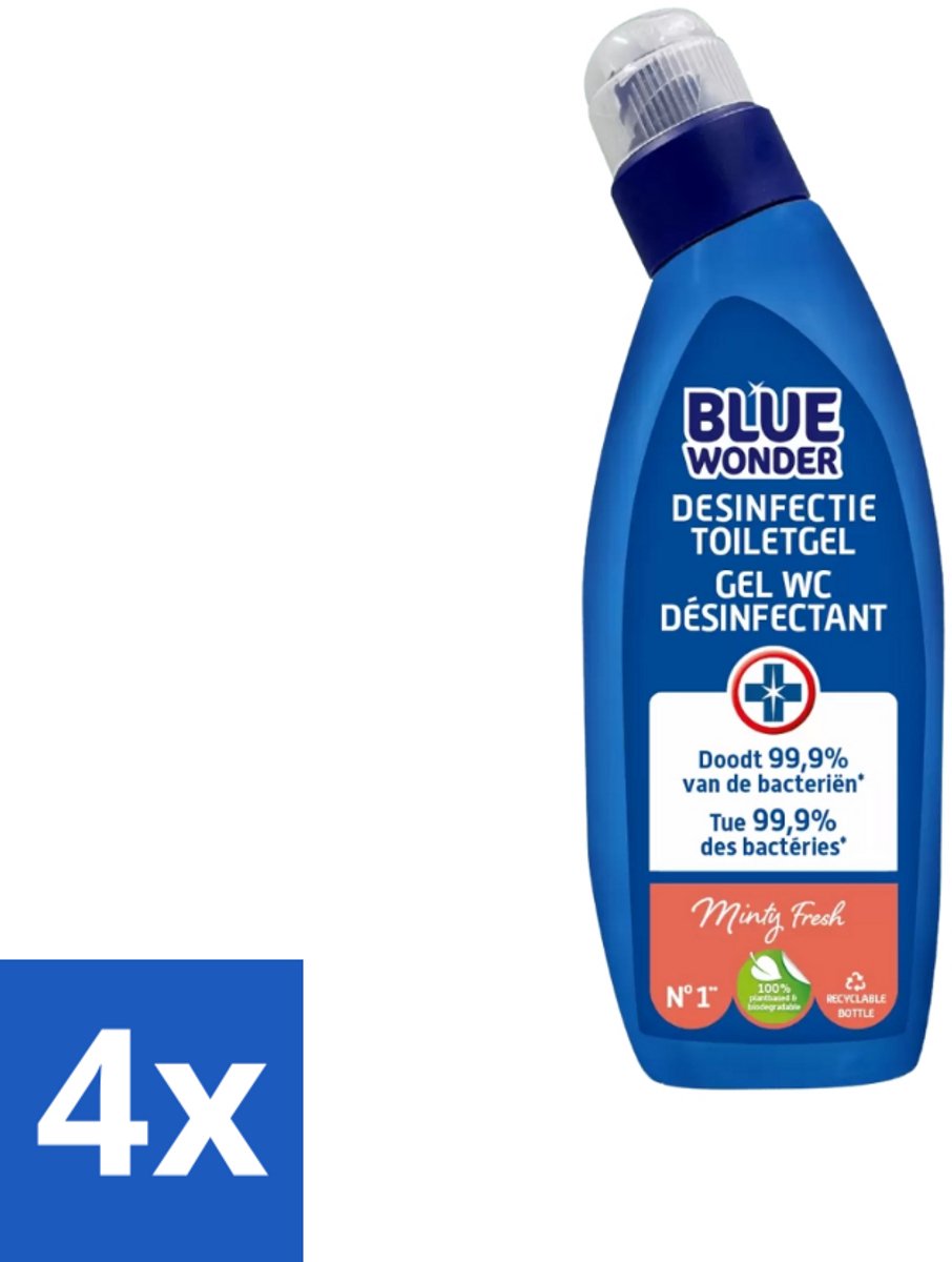 4 x Blue Wonder - Toiletreiner - Desinfectie Gel - Minty Fresh - 750 ml - Toilet Schoonmaak - Toilet Reiniger - Kalkverwijderaar - Desinfecterend Toilet - Toiletgel