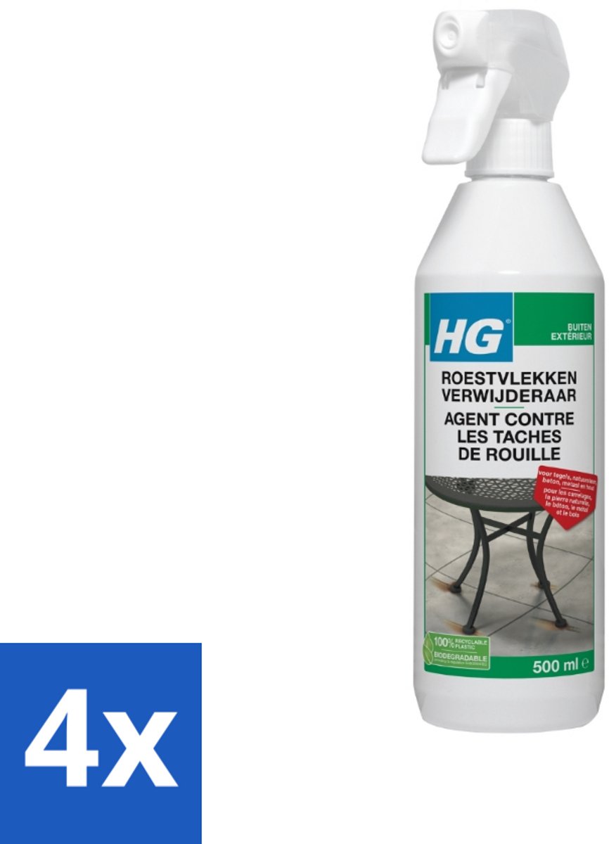 4 x HG Roestvlekken Verwijderaar 500 ml - Roestvlekken Verwijderen - Roestverwijderaar - Roestvlekkenreiniger - Roestvlekken Op Tegels - Roestvlekken Op Natuursteen