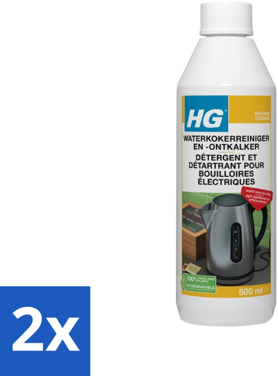 2 x HG Waterkokerreiniger En -ontkalker 500 ml - Waterkoker Reiniger - Ontkalker Waterkoker - Kalkaanslag Verwijderen - Waterkoker Schoonmaken - HG Waterkokerreiniger