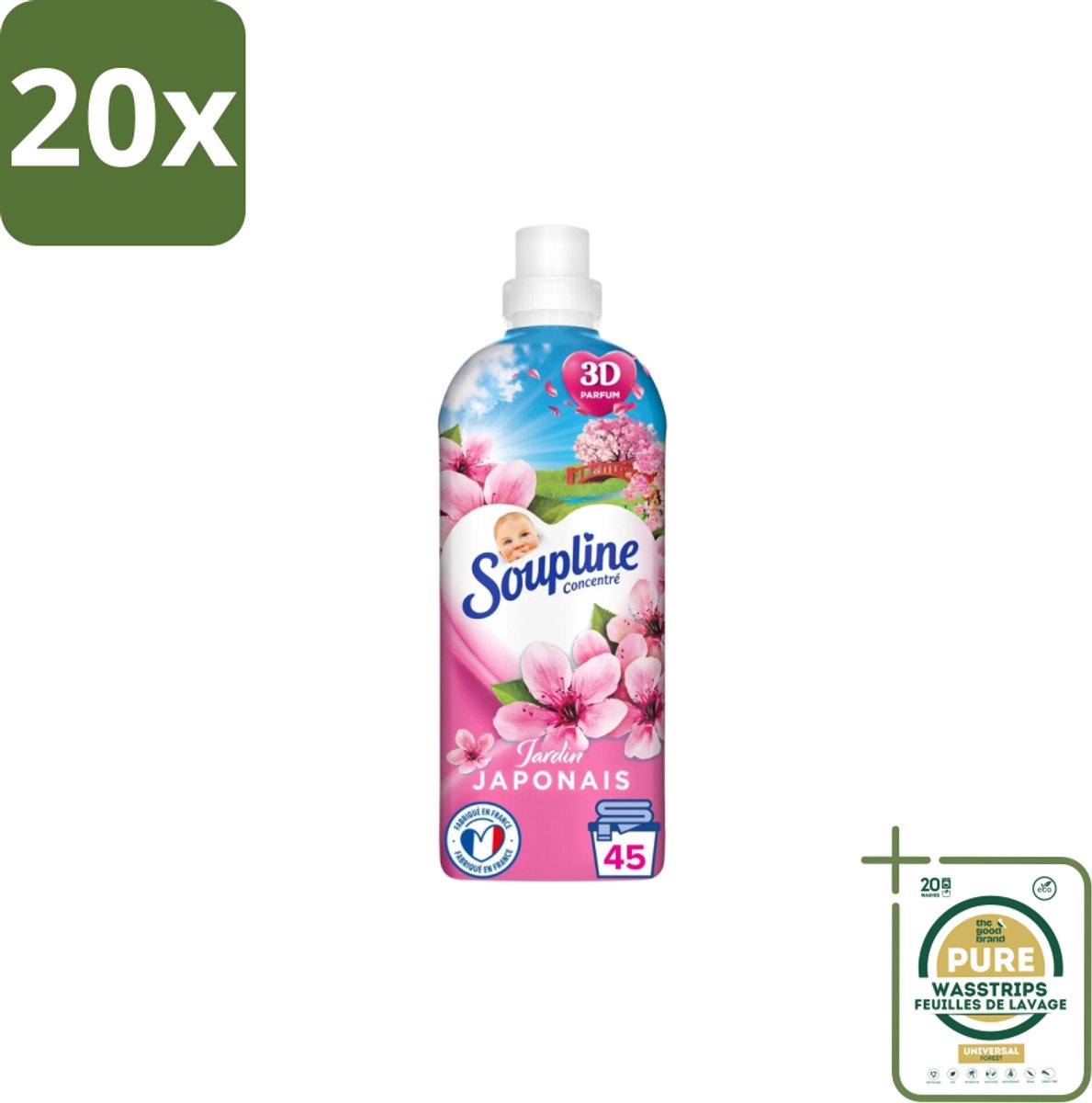 20 x Soupline – Wasverzachter – Japanse Tuin – 950 ml - Grootverpakking - Wasverzachter - Zachte Wasgoed - Geur - Japanse Tuin - Rustgevende Geur