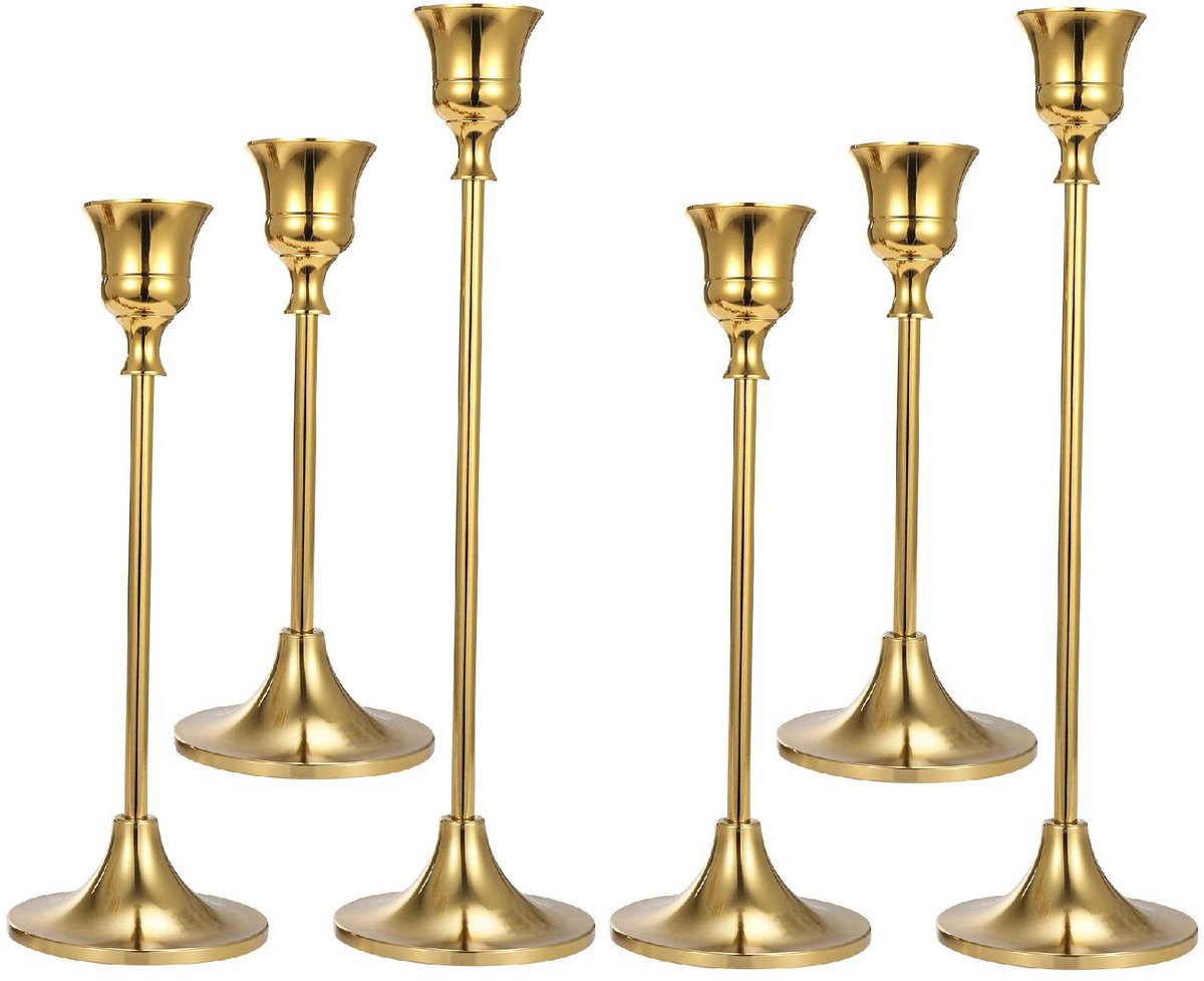 Anndason Set of 6 Gold Taper Candle Holders Decorative Candlestick Holder for Home Decor, Wedding, Dinning, Party - ShopVlot