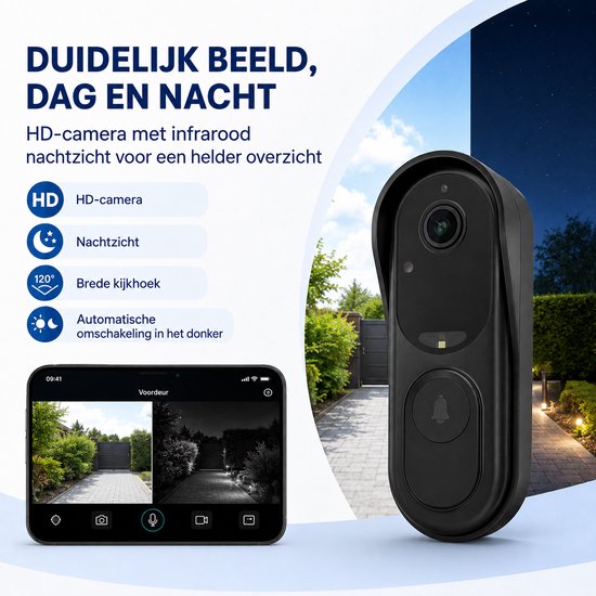 ATXANC Videodeurbel met Camera – 2.4 & 5 GHz WiFi – Bewegingsdetectie – Nachtzicht – Tweeweg Audio – Draadloos – Inclusief Binnenbel — afbeelding 2