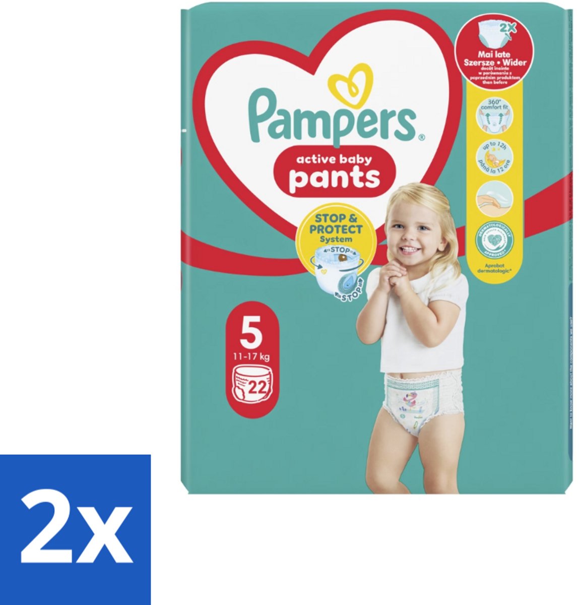 2 x Pampers – Luierbroekjes – Baby Dry Pants Maat 5 – 22 Luiers - Baby Luier - Droge Luier - Luierbroek - Kind Luier - Droge Luierbroek