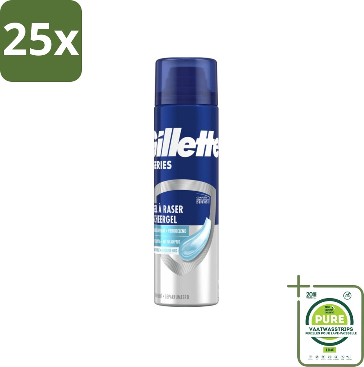 25 x Gillette Series - Scheergel - Gevoelige Huid - 200 ml - Grootverpakking - Scheergel - Gevoelige Huid - Scheergel Voor Mannen - Gillette - Scheergel Menthol