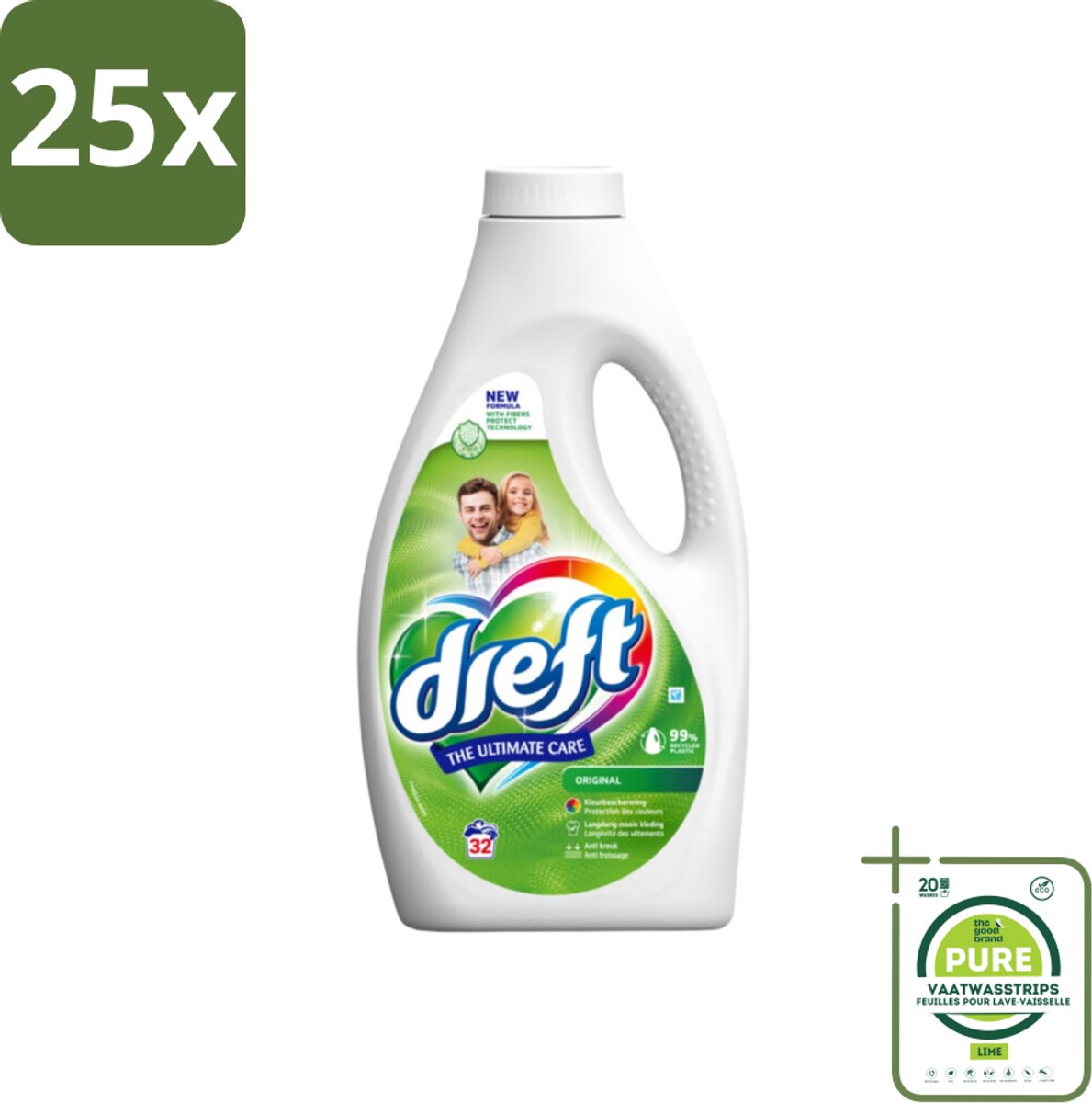 25 x Dreft Vloeibaar Wasmiddel Origineel 32 Wasbeurten 1,4 liter - Grootverpakking - Wasmiddel - Gekleurde Was - Wasverzachter - Wasformule - Wasgeur