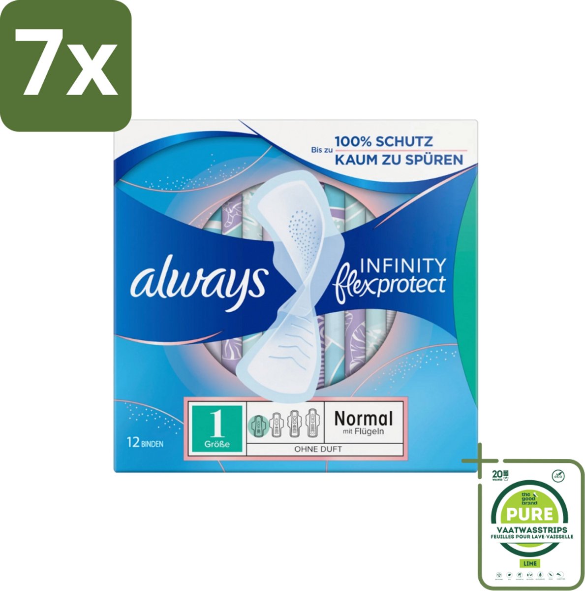 7 x Always – Maandverband – Infinity Normal - 12 Maandverbanden - Grootverpakking - Always Infinity - FlexFoam - Maandverband - Menstruatie - Absorptie