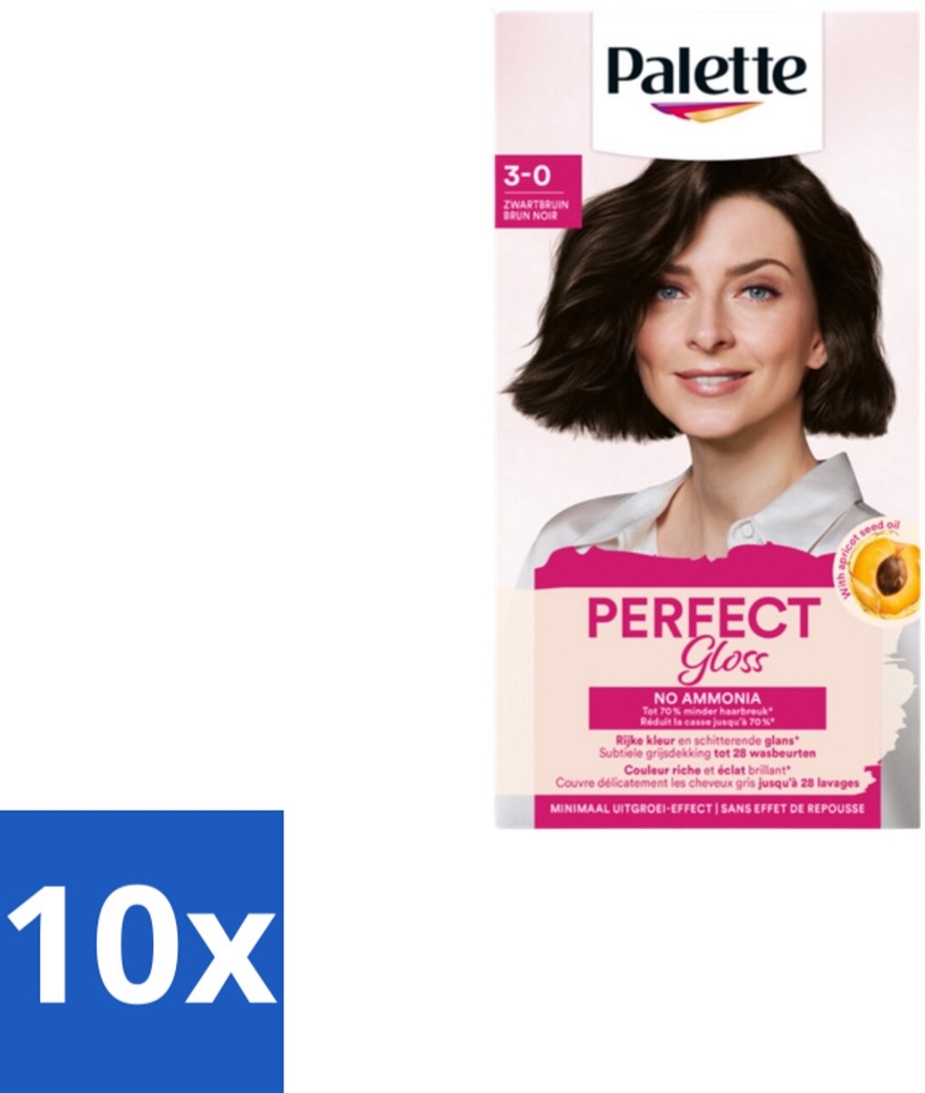 10 x Poly Palette – Haarverf – 3-0 Zwartbruin – 115 ml - Haarkleuring - Gloss - Zwart Bruin - Ammoniakvrij - Haarverf