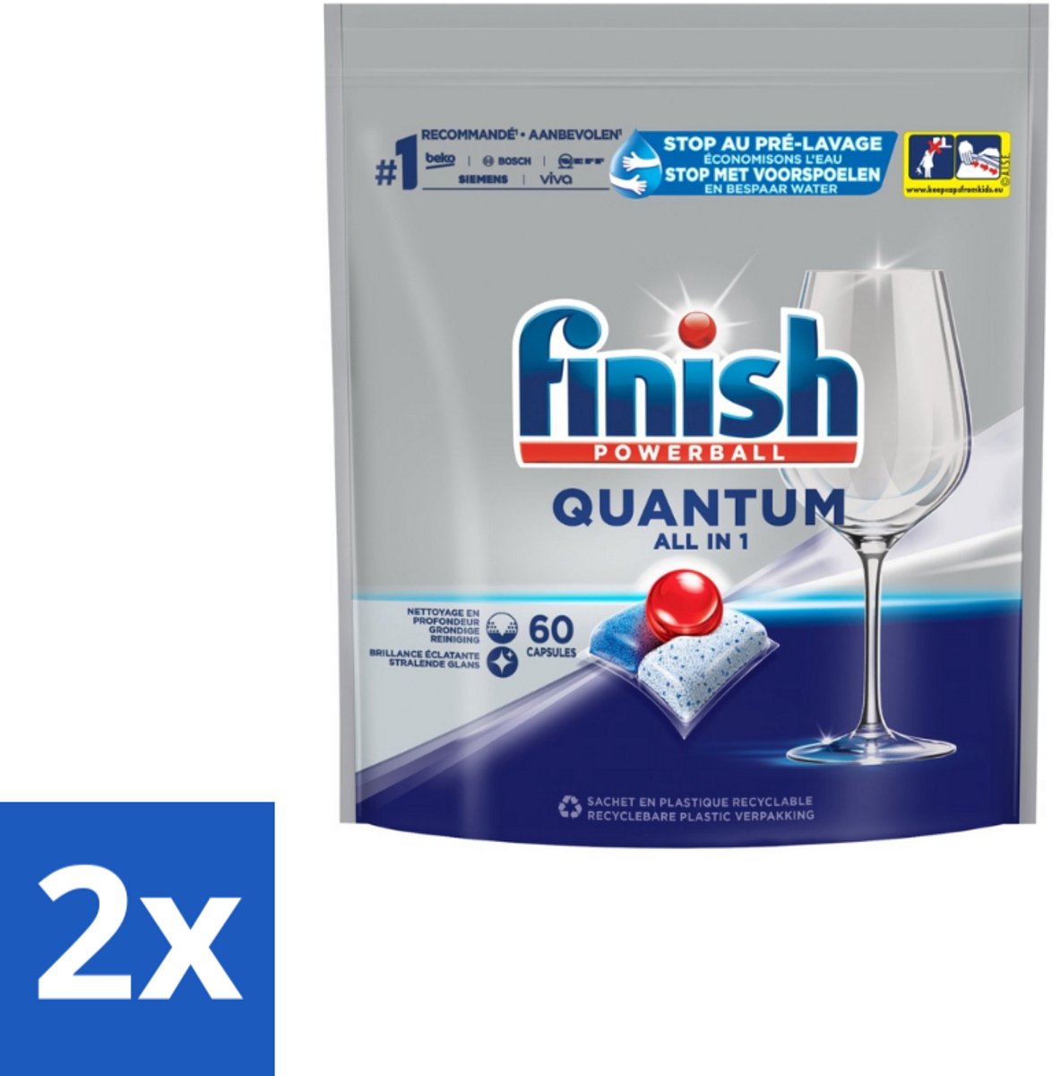 Finish – Vaatwastabletten – Quantum All-in-1 – 60 Capsules - Voordeelverpakking - 2 stuks