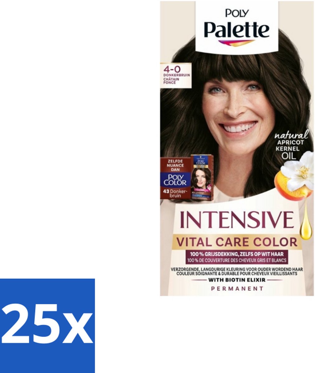 25 x Poly Palette – Haarverf – 4-0 Donkerbruin – 115 ml - Haarkleur - Haarkleuring - Grijsdekking - Donkerbruin - Haarverzorging