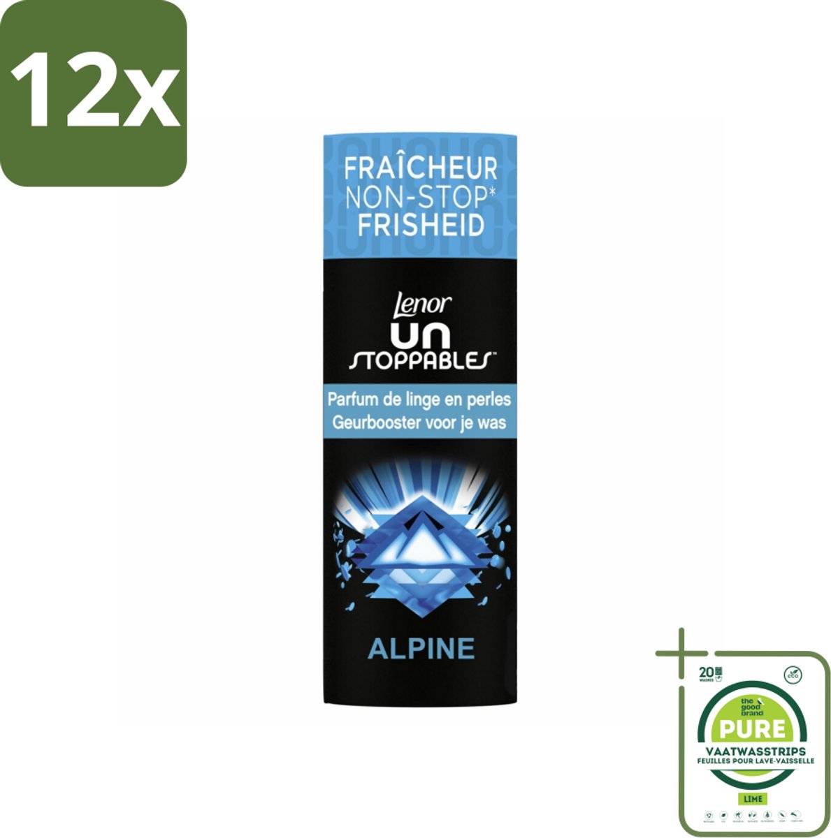 Lenor Unstoppables – Geurbooster – Alpine – 19 Wasbeurten – 235 g - Voordeelverpakking - 12 stuks - Geurbooster wasgoed - Frisheid wasgoed