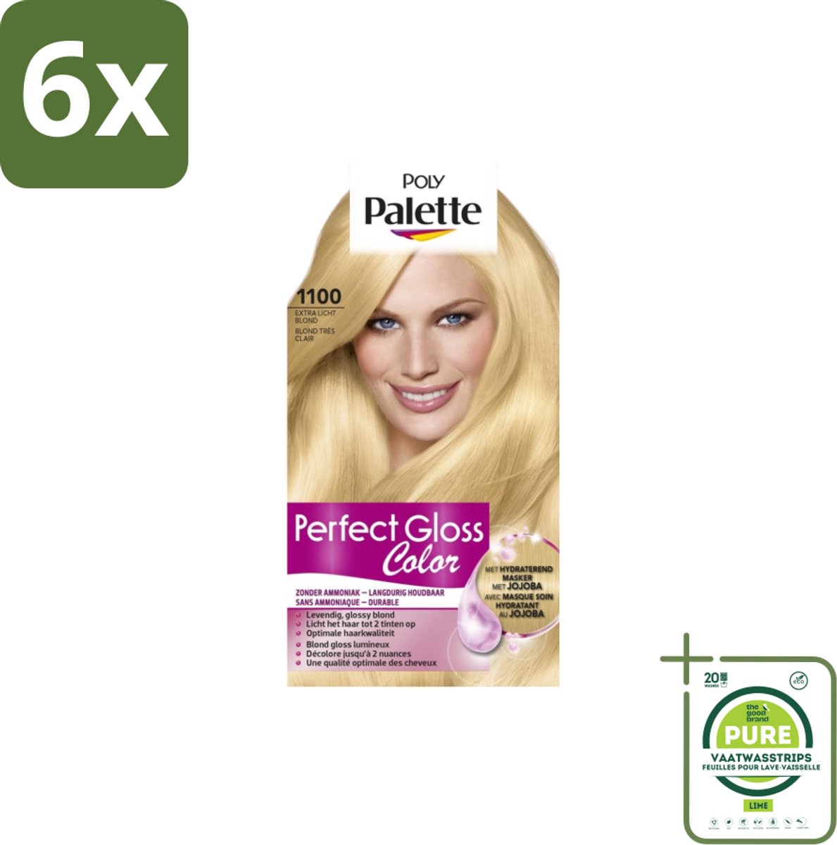 Poly Palette – Haarverf – 1100 Extra Licht Blond – 115 ml - Voordeelverpakking - 6 stuks - Semi-permanente haarkleuring - Glanskleur