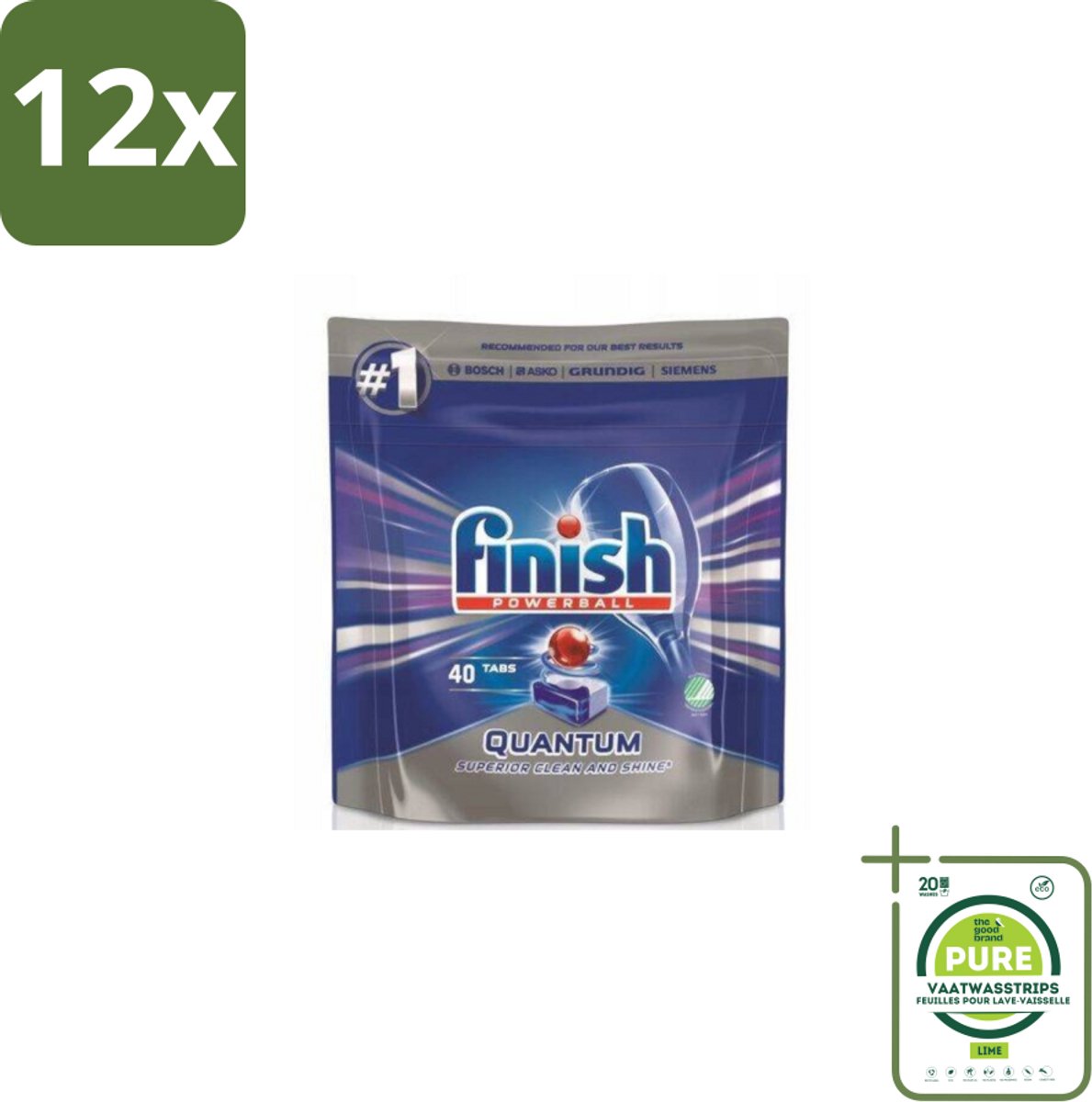 Finish – Vaatwastabletten – Quantum Regular – 40 Capsules - Voordeelverpakking - 12 stuks - Vaatwastabletten - Vaatwasser