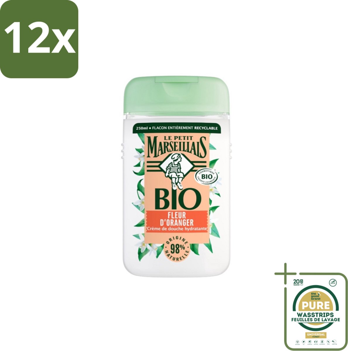 Le Petit Marseillais – Douchegel – Fleur d’Oranger – 250 ml - Voordeelverpakking - 12 stuks - Natuurlijke douchegel - Zachte reiniging