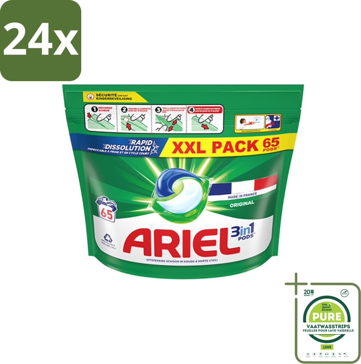 Ariel – Pods All-in-1 – Original – 65 wasbeurten - Voordeelverpakking - 24 stuks - Ariel All-in-1 Pods - Wasmiddel pods