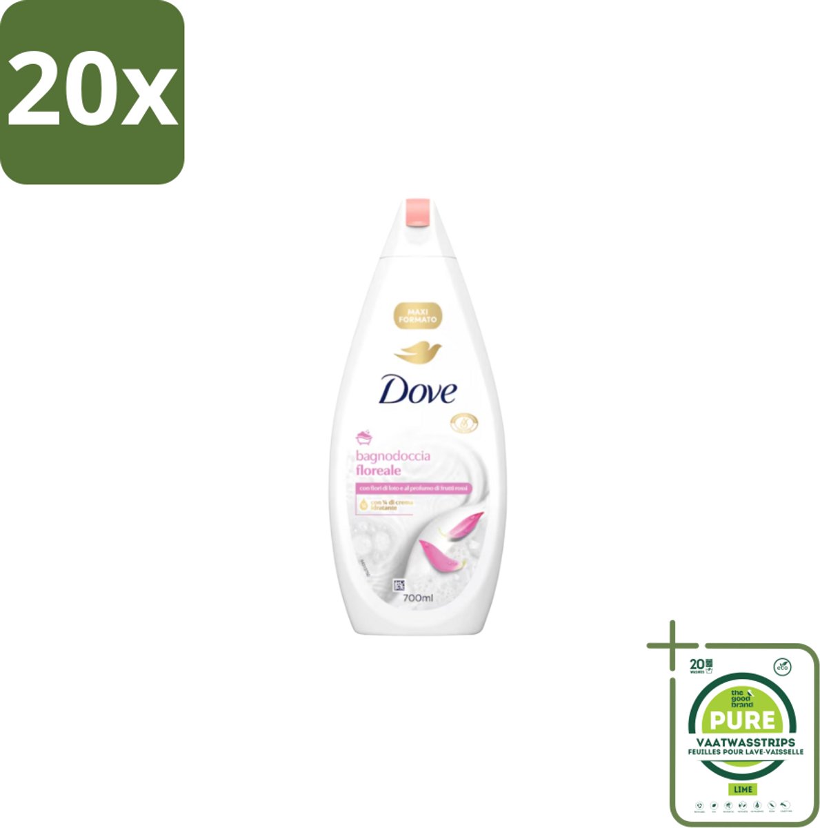 20 x Dove – Badcrème – Soothing Almond Oil & Hibiscus – 720 ml - Grootverpakking - Douchegel - Huidverzorging - Kalmerend - Schuim - Amandelolie