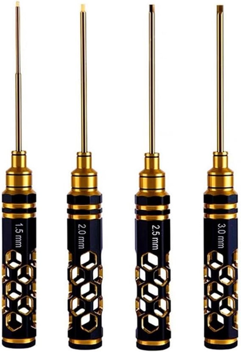 4 Stuks RC Auto Model Reparatie Tool met Metalen Titanium Gecoate Bladen en Zeskantschroevendraaiers voor Precisiewerk en Vliegtuigmodellen