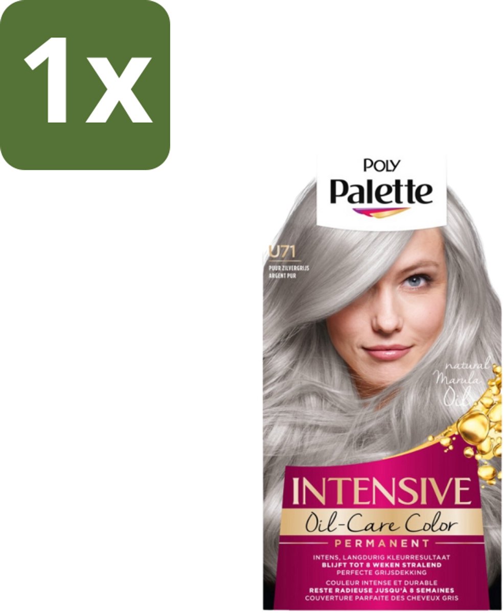 1 x Poly Palette – Haarverf – U71 Puur Zilvergrijs – 115 ml - Grijs Haar Kleuren - Zilvergrijs Haar - Intens Grijs - Zilverreflectie - Haarkleuring