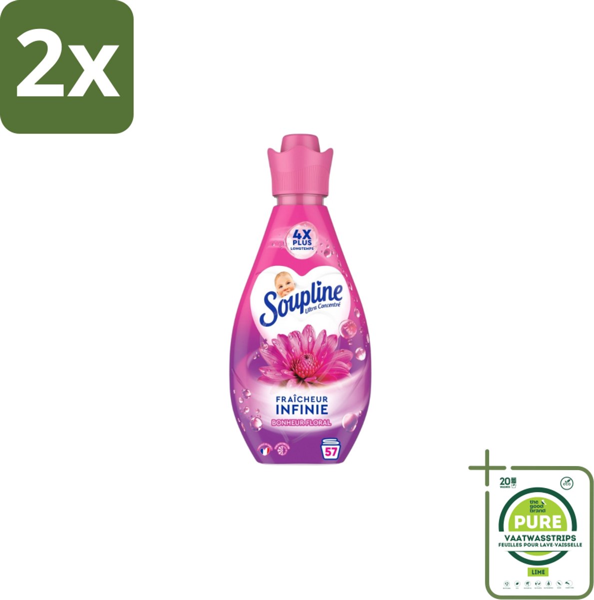 Soupline – Wasverzachter – Infinite Freshness Floral Happiness – 800 ml - Voordeelverpakking - 2 stuks - Wasverzachter - Frisheid