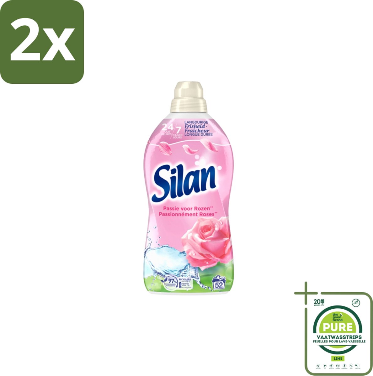 Silan – Wasverzachter – Classic Pink Passie voor Rozen – 1144 ml - Voordeelverpakking - 2 stuks - Wasverzachter - Roze geur