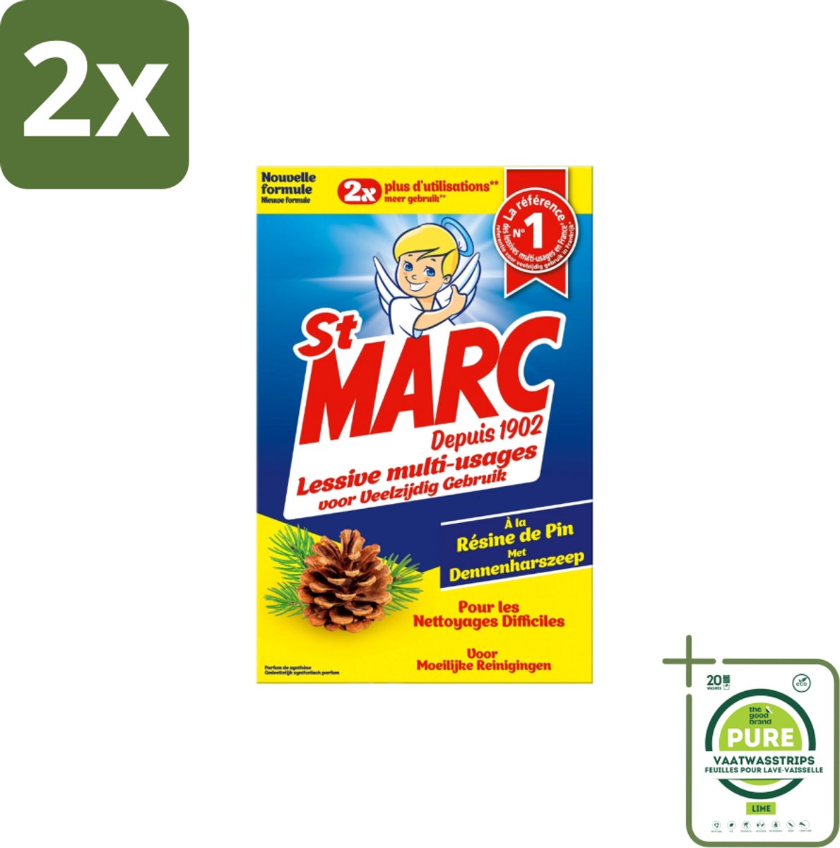 St. Marc – Wasmiddel – Multifunctioneel Dennenhars – 1,4 kg - Voordeelverpakking - 2 stuks - Reiniger - Dennenhars